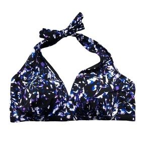 Nwt SWIMSUITS FOR ALL Halter Tie Bikini Top Black, Blue, Purple & White Size 18